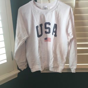 Gildan White USA Flag Thin Crewneck Sweatshirt